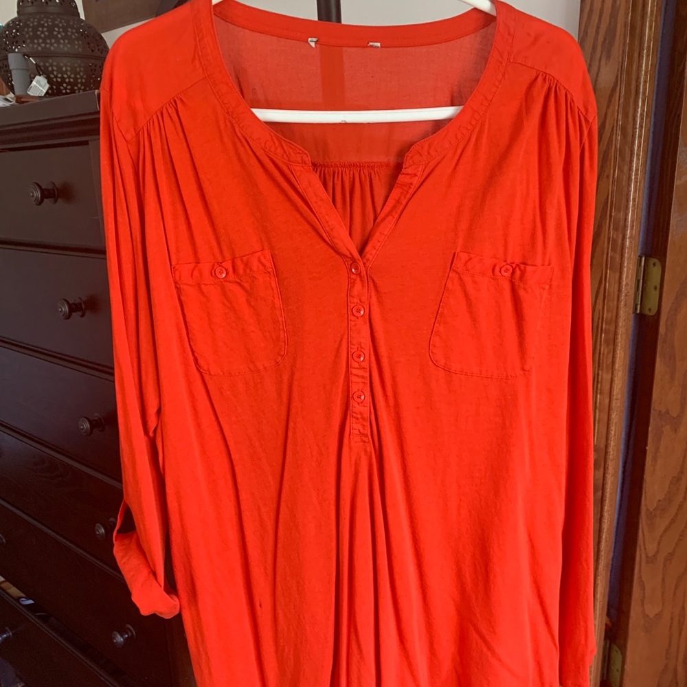 Coral Peasant-Style Blouse, Size 1X